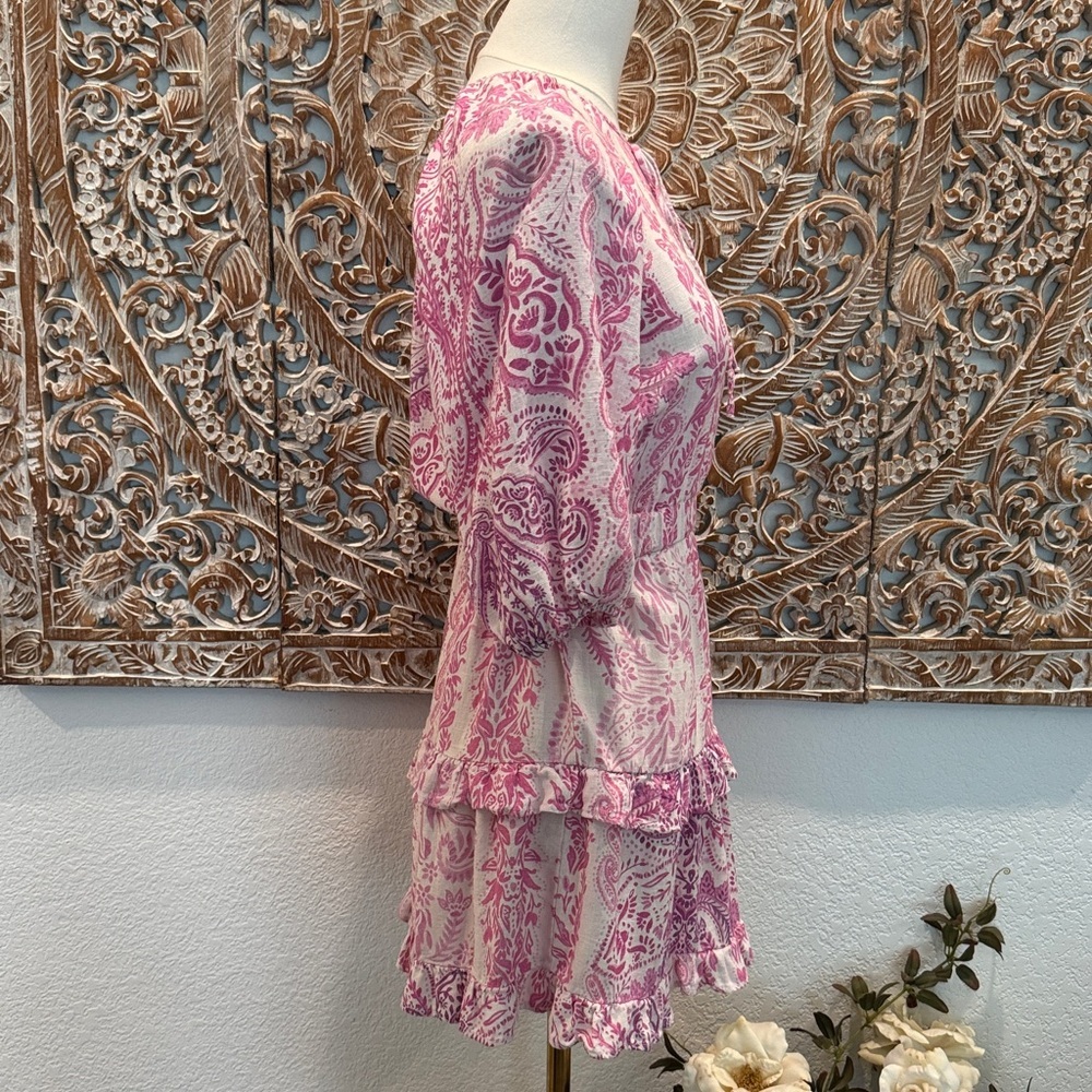 Zara Romantic Flirty Pink & White Paisley Layered Linen Mini Dress- size XS - Picture 8 of 16
